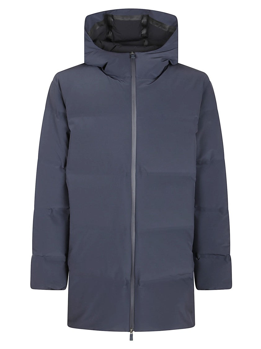 Herno Matte Blue Padded Jacket With Down Filling And Striped Quilting