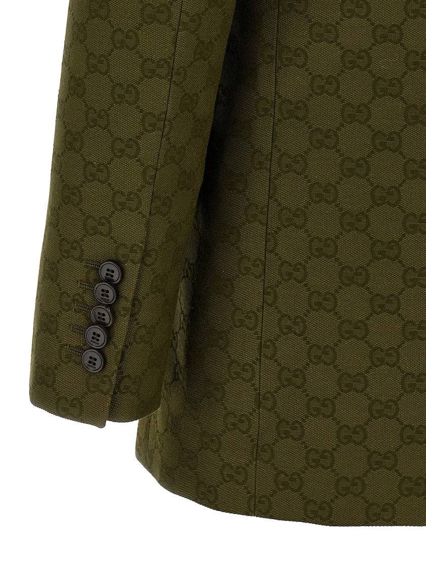 Gucci Double-Breasted Blazer In Gg Fabric With Structured Silhouette