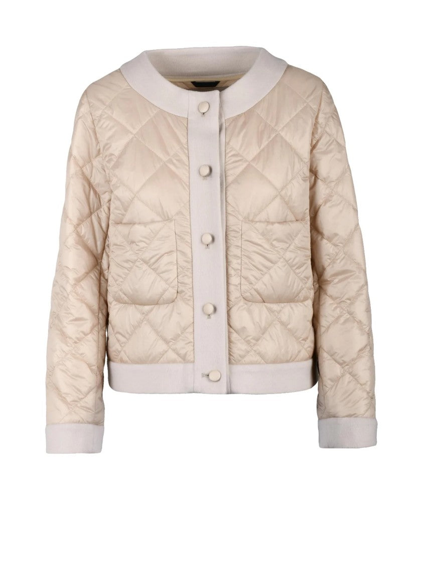 Cinzia Rocca Beige Padded Wool Blend Zip-Up Coat