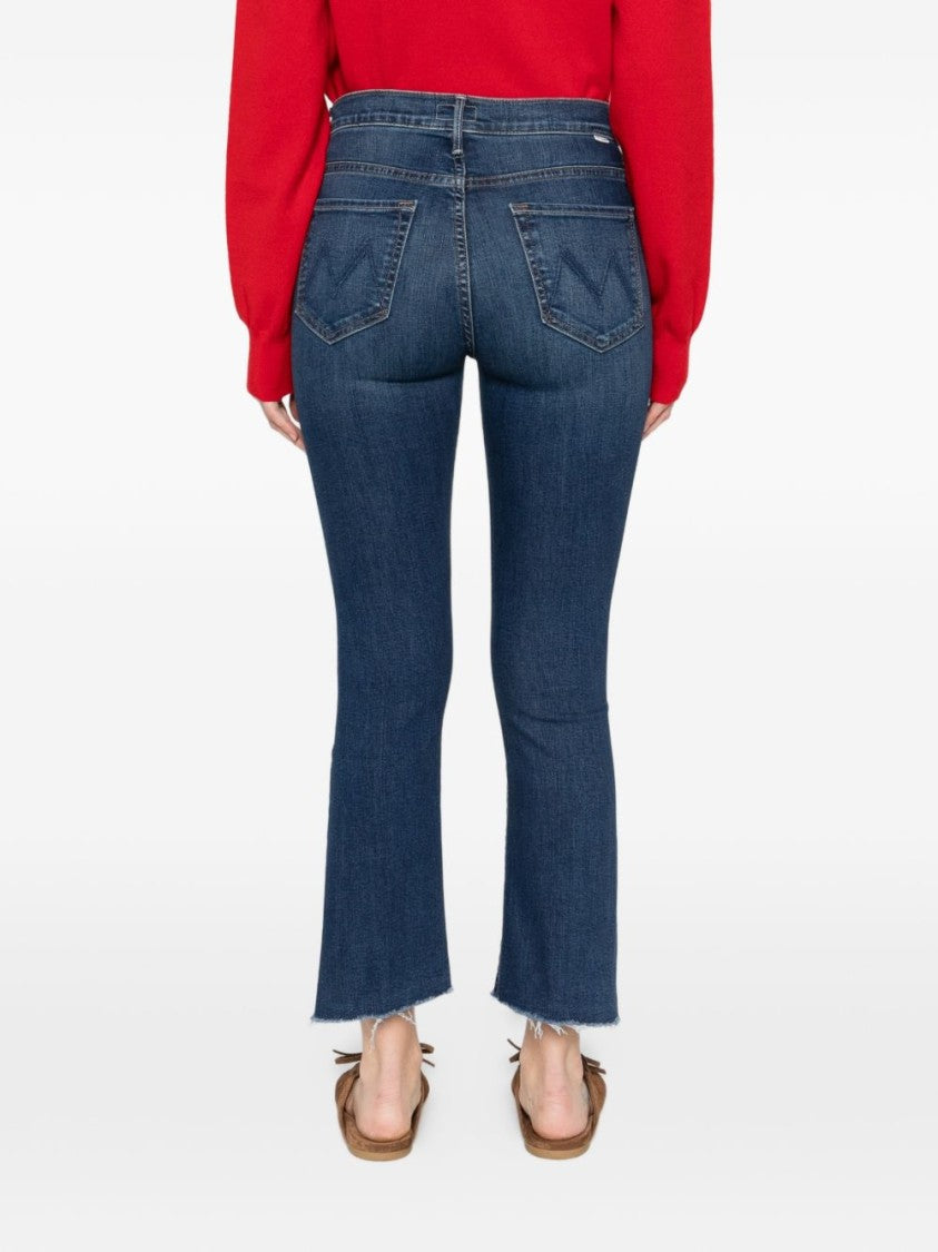 Mother Mid-Rise Straight-Leg Jeans With Frayed Hems