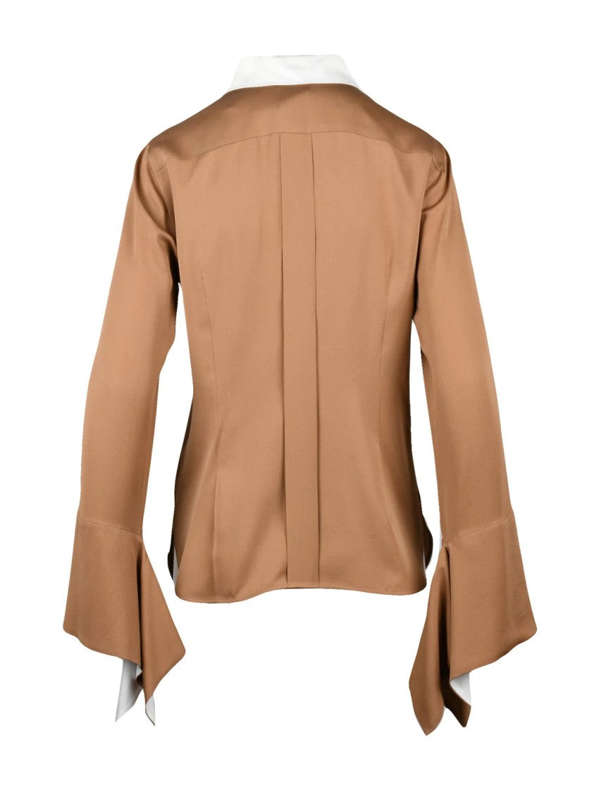 Max Mara Silk Shirt With Contrasting Collar And Flared Cuffs