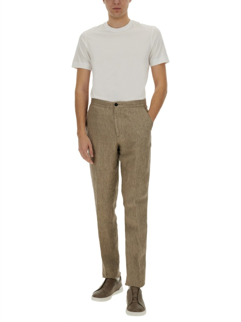 Zegna Tailored Brown Linen Jogger Pants