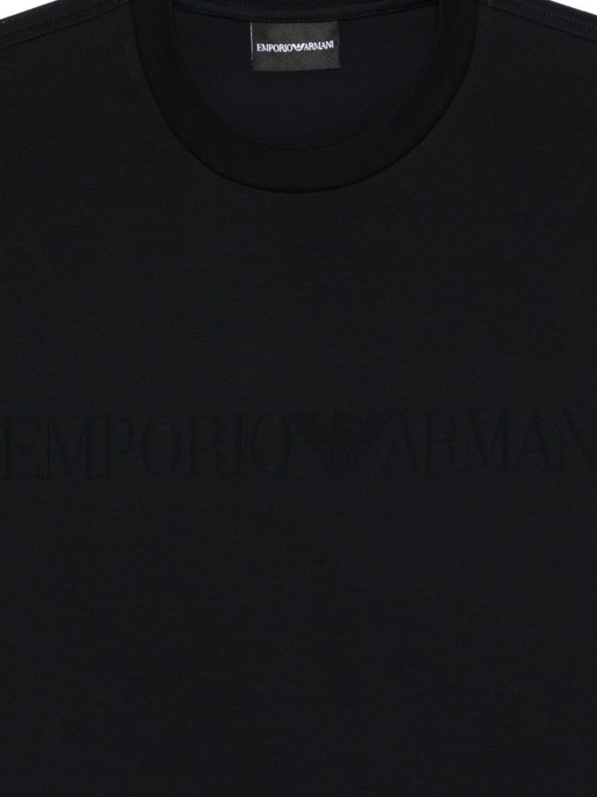 Emporio Armani Blue Boxy Embossed Logo T-Shirt