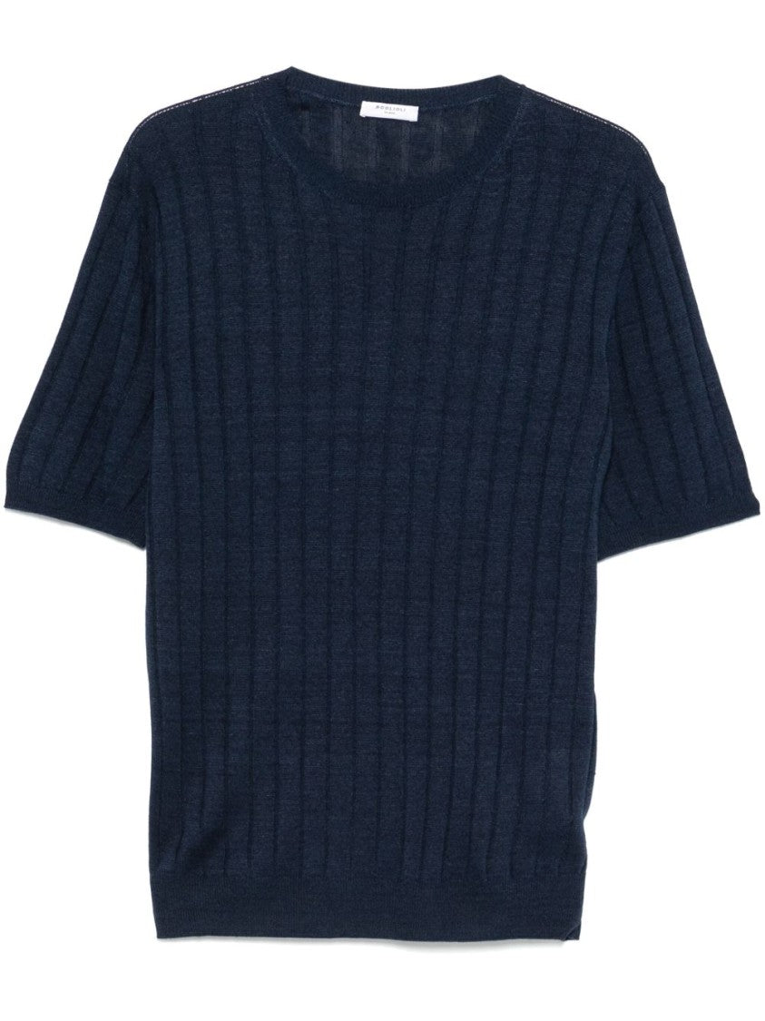 Boglioli Ribbed Texture Blue T-Shirt