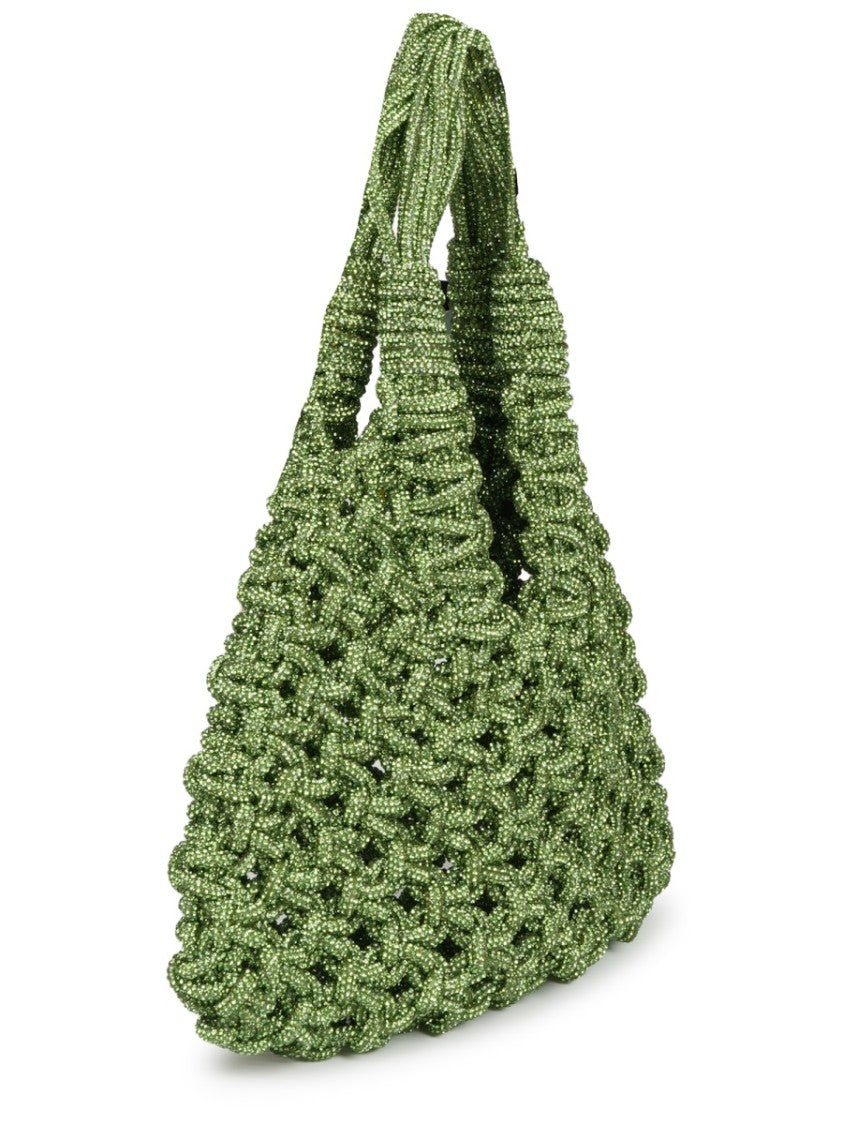 Hibourama Intricately Woven Green Resin Shoulder Bag