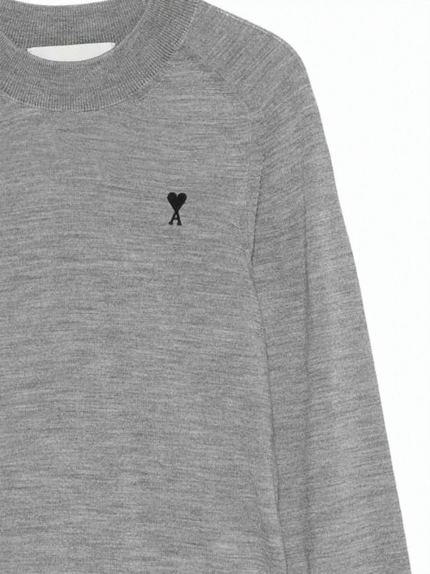 Ami Paris Blue Soft Wool Knit Raglan Sweater