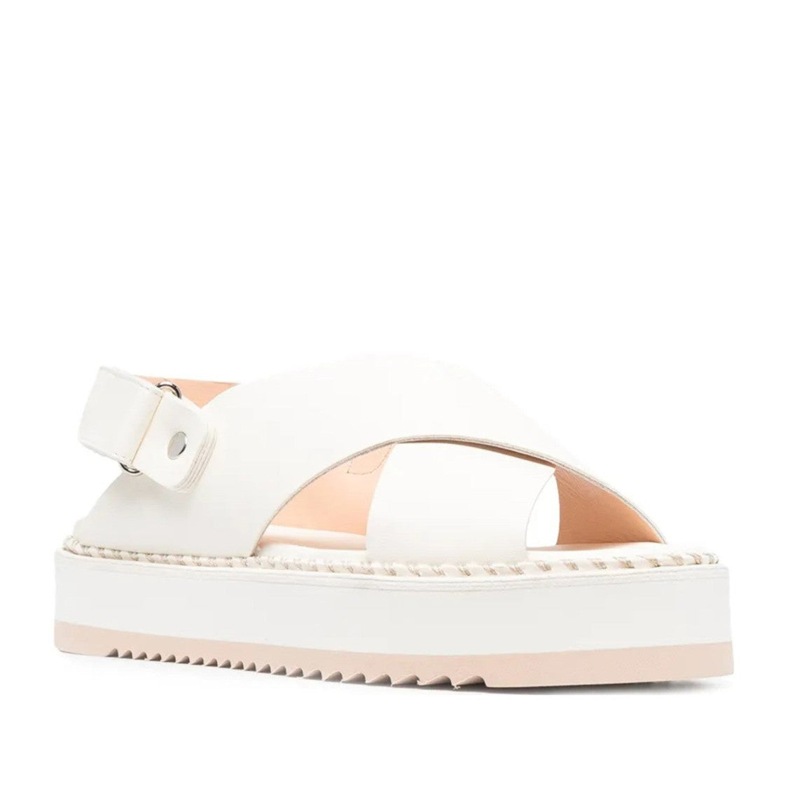 Agl White Marta Leather Braided Trim Sandals