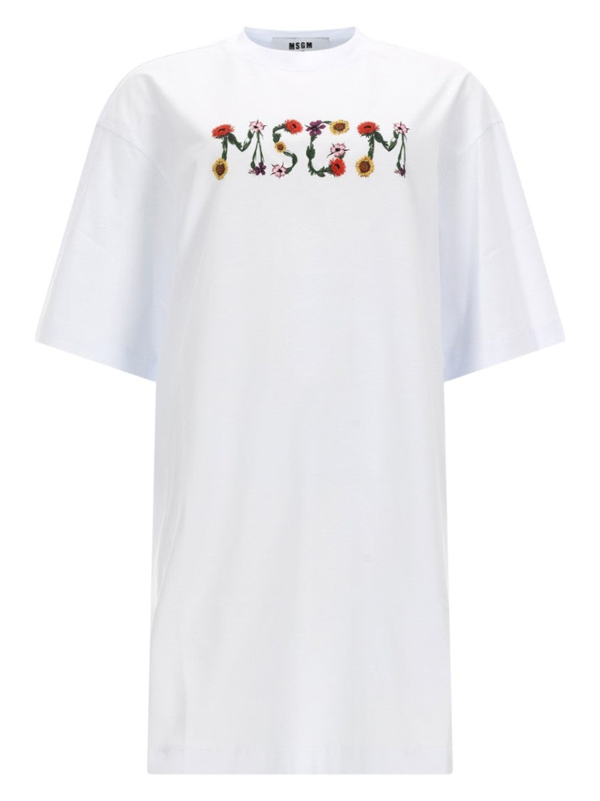 Msgm Floral Theme Logo Cotton T-Shirt