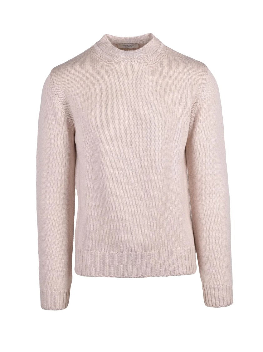 Wool & Co Merino Wool Crew Neck Sweater With Ribbed Cuffs And Hem