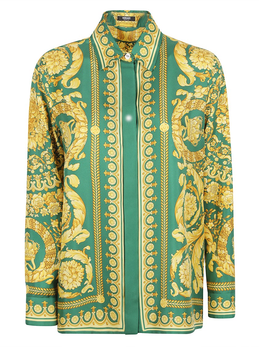 Versace Intricate Baroque Print Silk Shirt