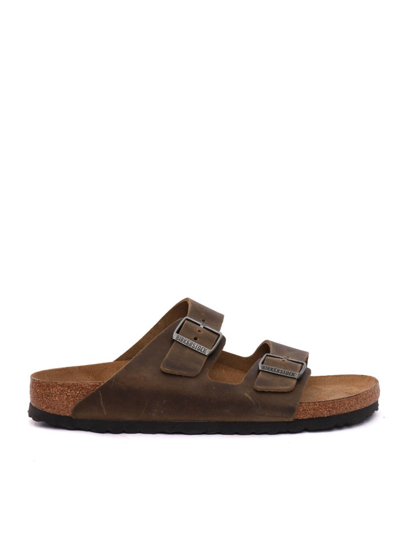 Birkenstock Khaki Arizona Oiled Leather Slide Sandal