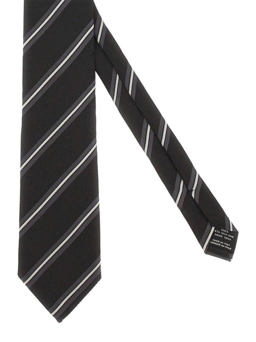Tom Ford Classic Black Silk Tie With Diagonal Stripes