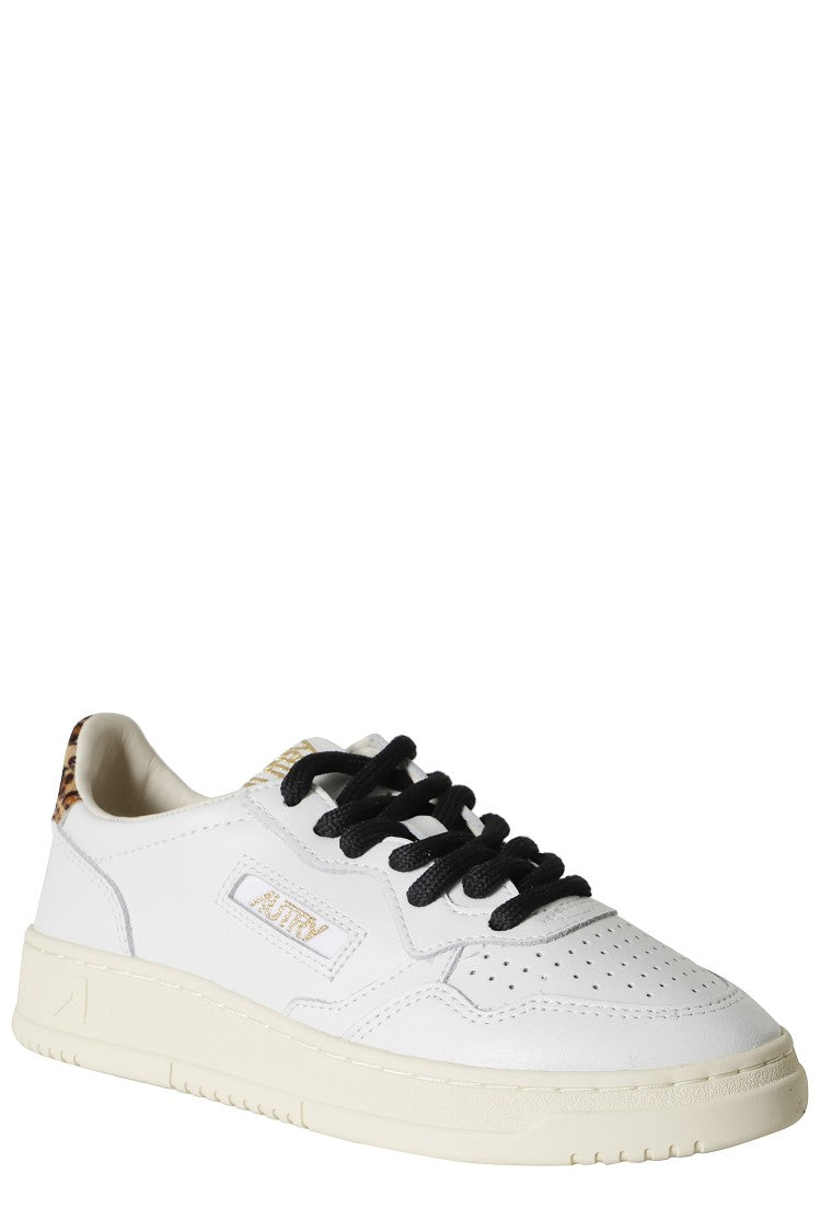 Autry White Medalist Low Leopard Print Heel Leather Sneakers