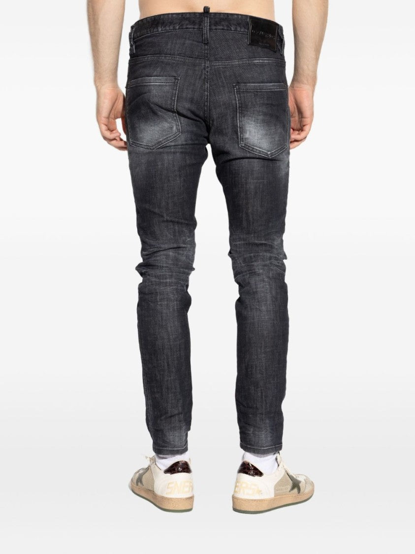 Dsquared2 Classic Black Cotton Jeans With Whiskering Effect