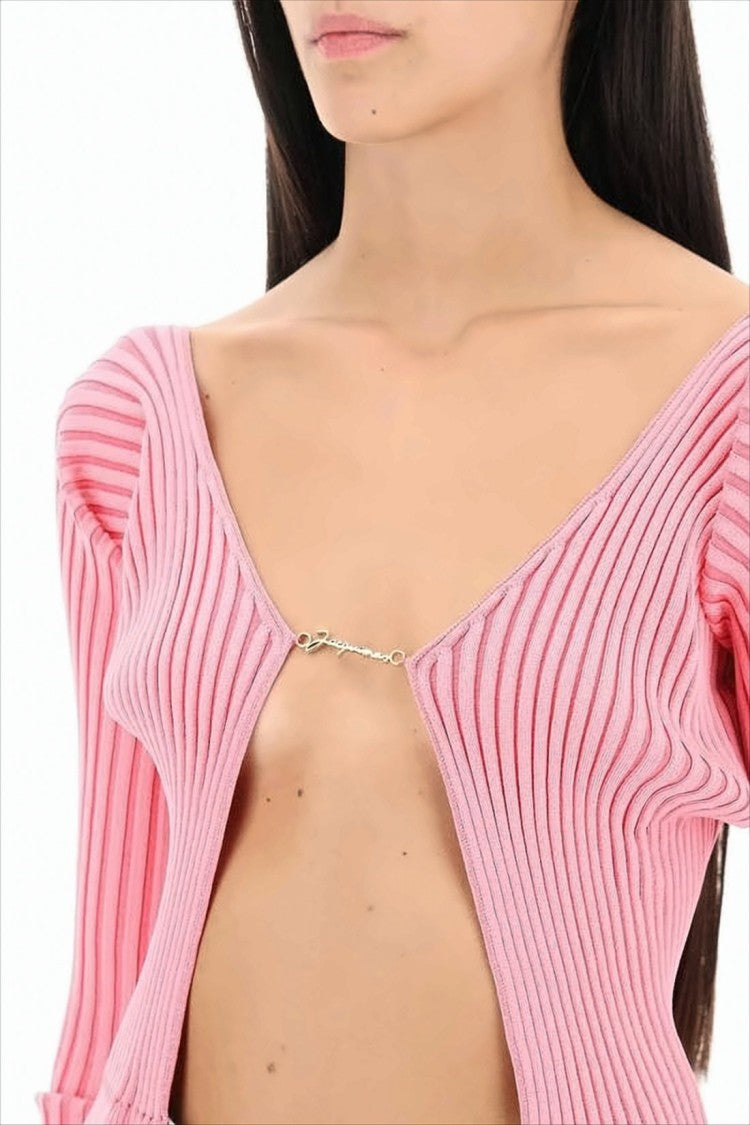 Jacquemus Ribbed Knit Cropped Bolero With Unique Hook Closure