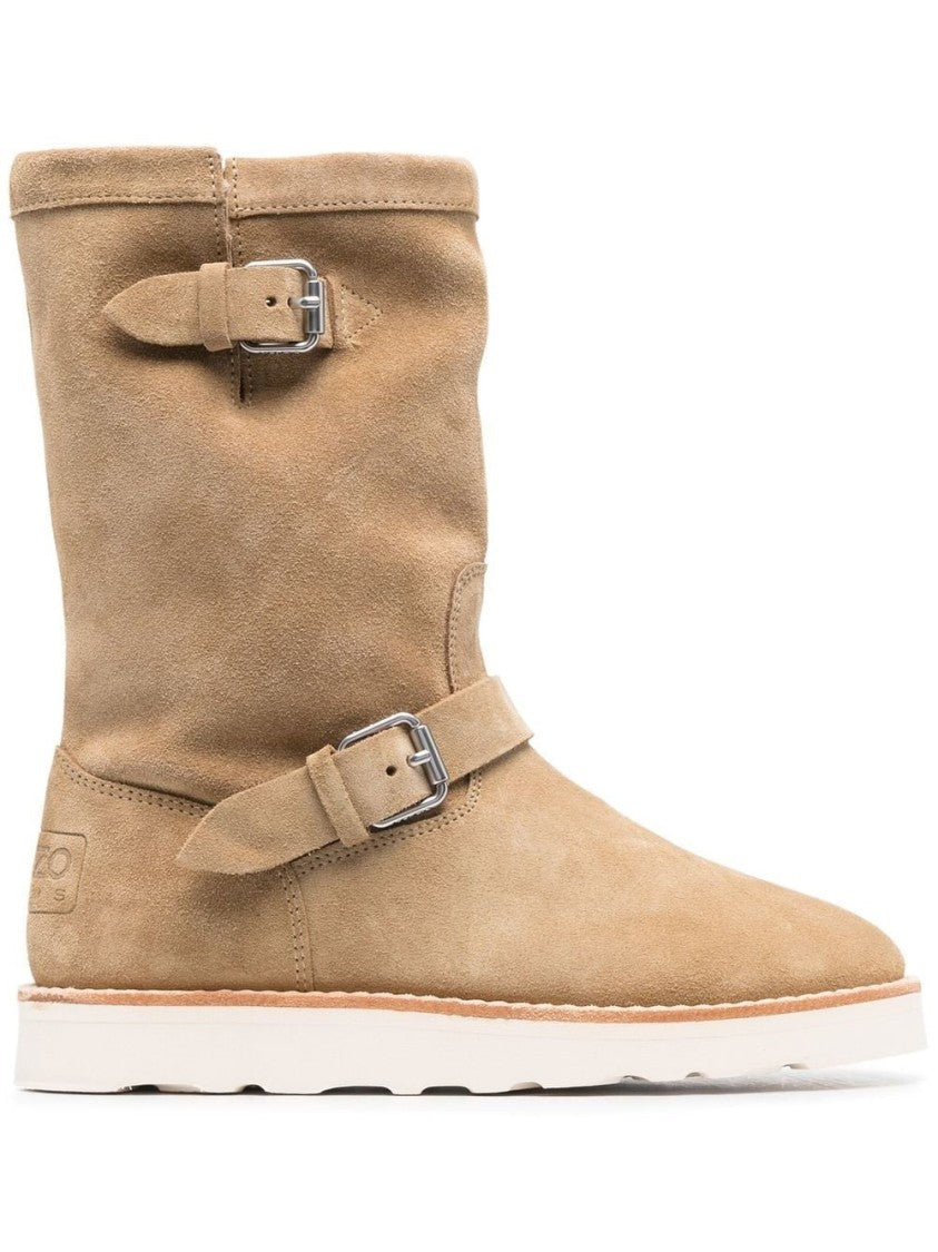 Kenzo Brown Suede Ankle Boots With Adjustable Straps And White Rubber Sole