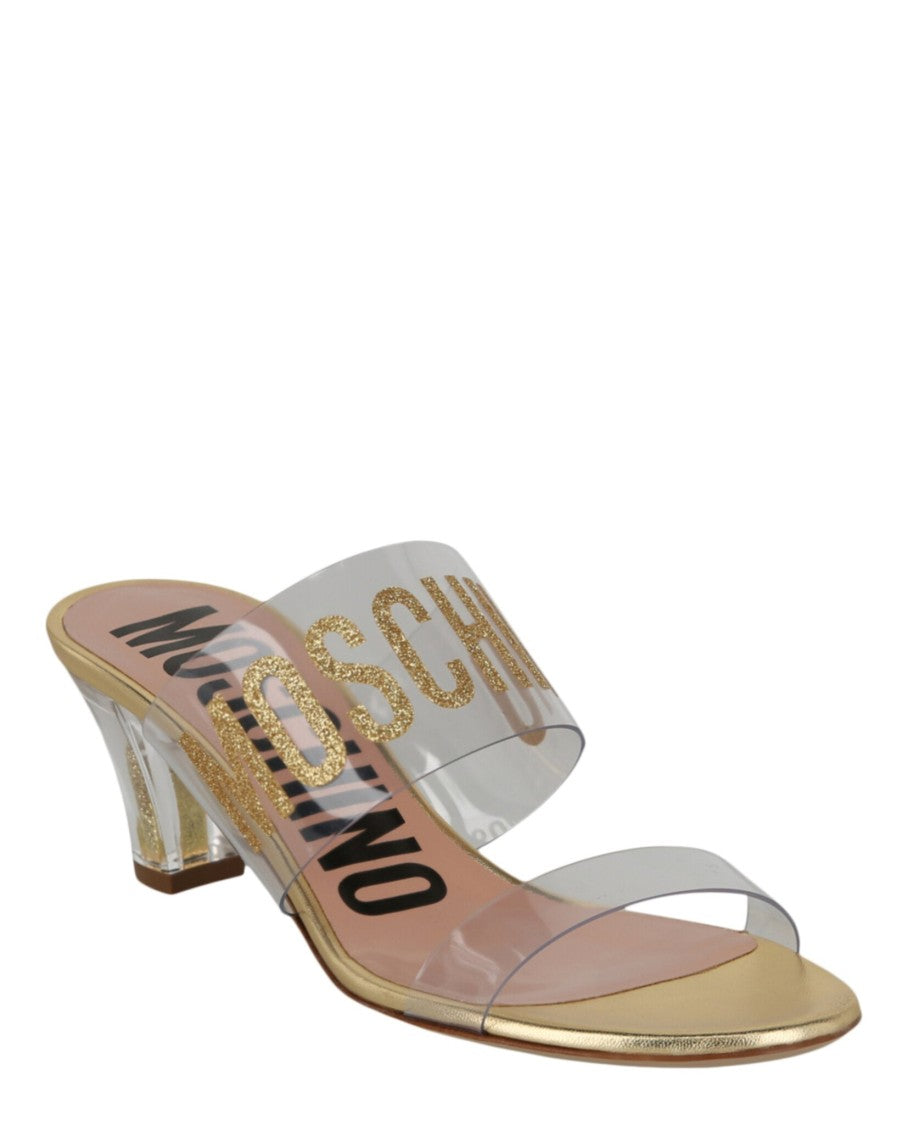 Moschino Glitter Logo Heel Sandals