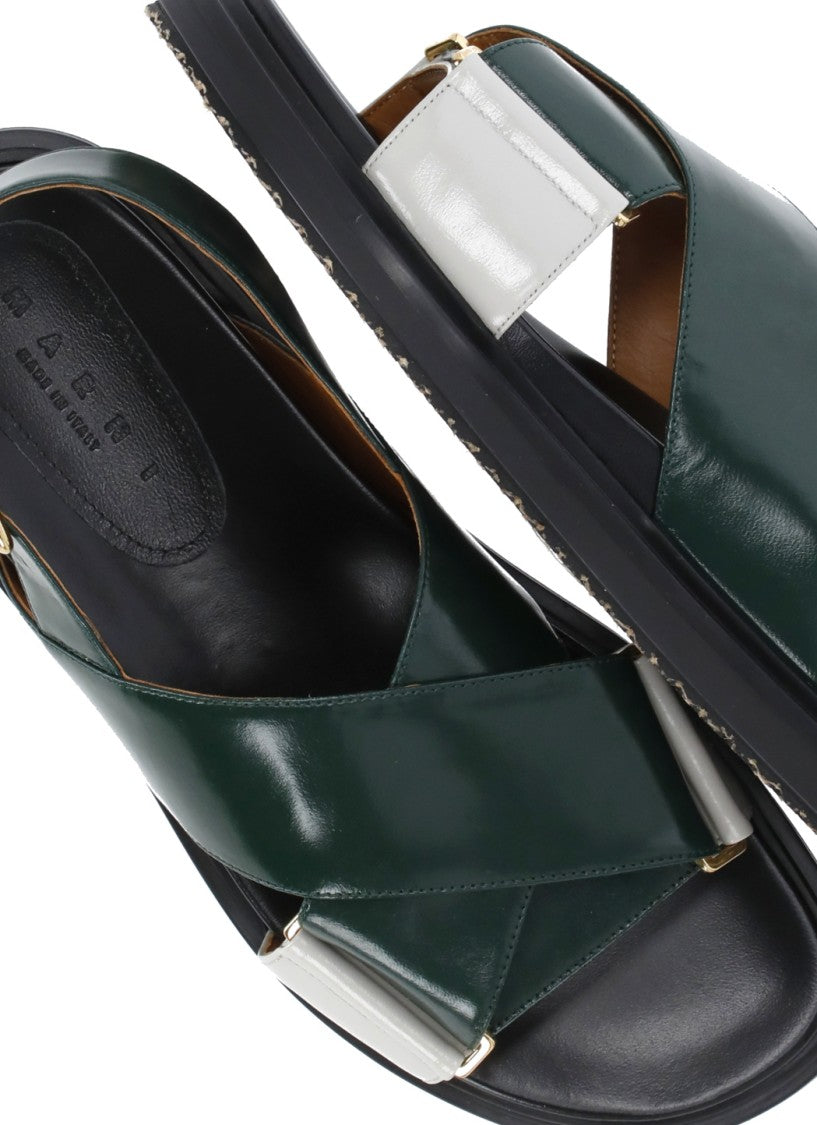 Marni Green Rear Belt Smooth Leather Sandals