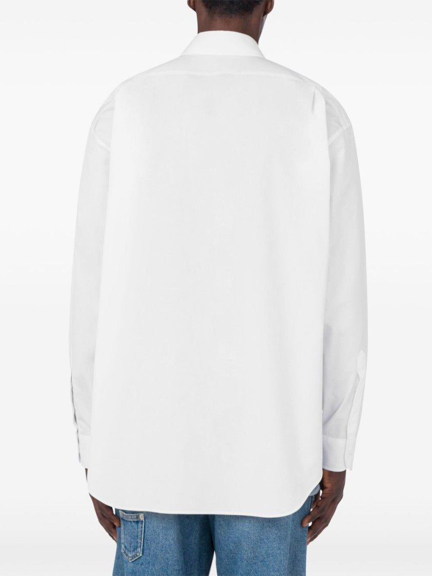 Moschino White Floral Print Poplin Long Shirt