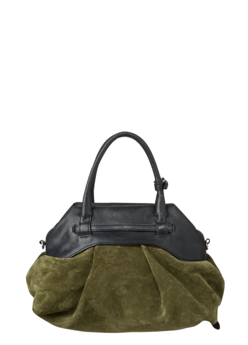 Margesherwood Dark Olive Soft Grandma Layered Suede Shoulder Bag