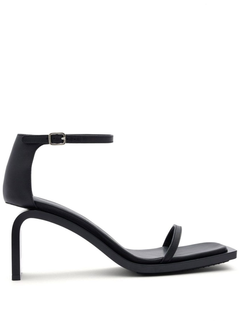 Courrèges Black Calf Leather Square Open Toe Sandals