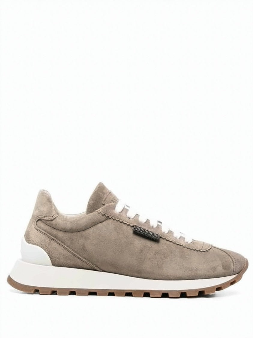 Brunello Cucinelli Suede Running Sneakers With Shiny Tab Detail