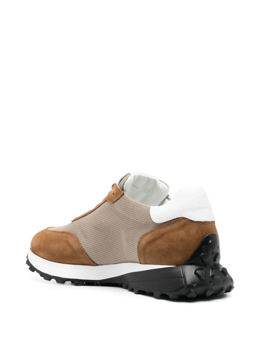 Casadei Brown Leather Casual Trainers With Contrasting Stripe