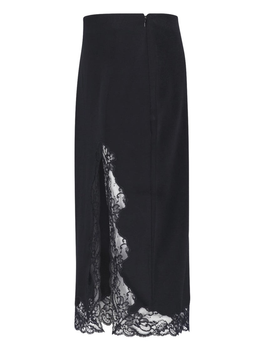 Balmain Black Viscose Lace Midi Skirt