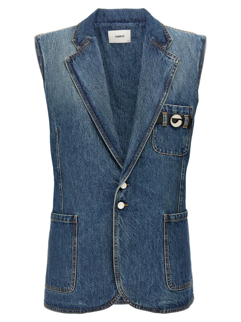 Coperni Delavé Cotton Denim Vest With Strap Detail