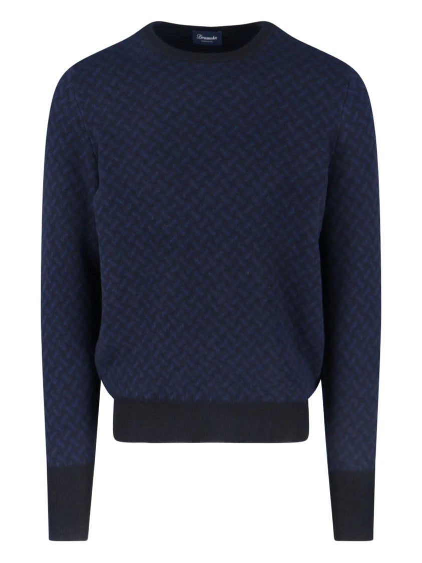 Drumohr Dark Blue Biscottino Herringbone Sweater