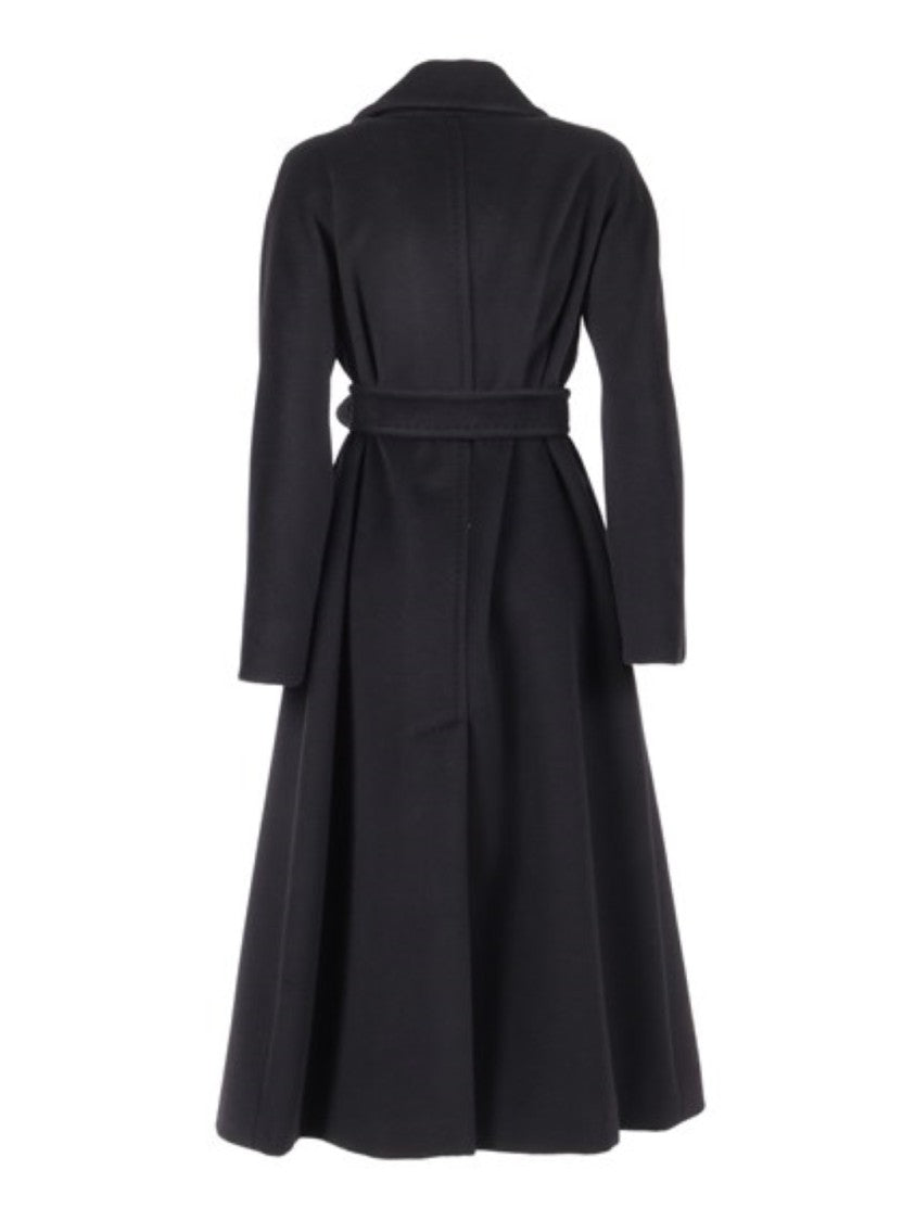 Max Mara Timeless Black Long Coat With Self-Tie Waist