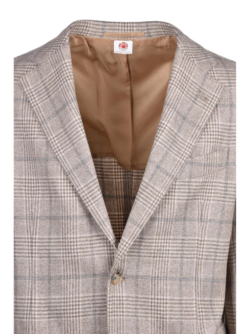 Luigi Borrelli Napoli Rounded Wool Cashmere Jacket With Notch Lapels And Checkered Pattern