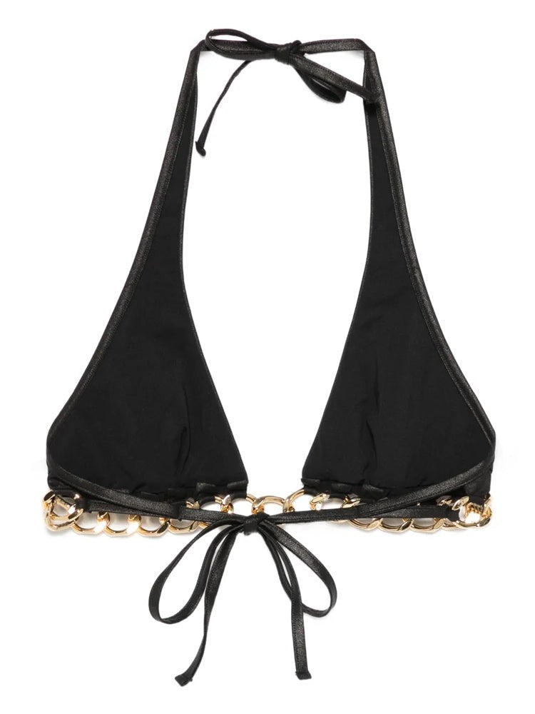 Agent Provocateur Black Axl Triangle Gold Chain Nylon Bikini Top