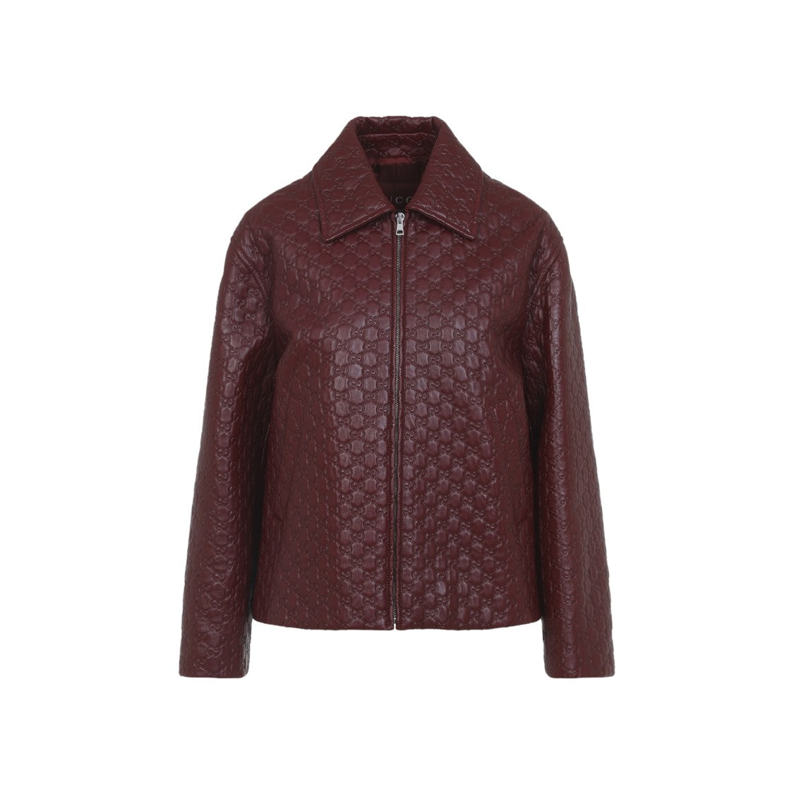 Gucci Embossed Red Lambskin Jacket With Classic Collar And Zipper Closure