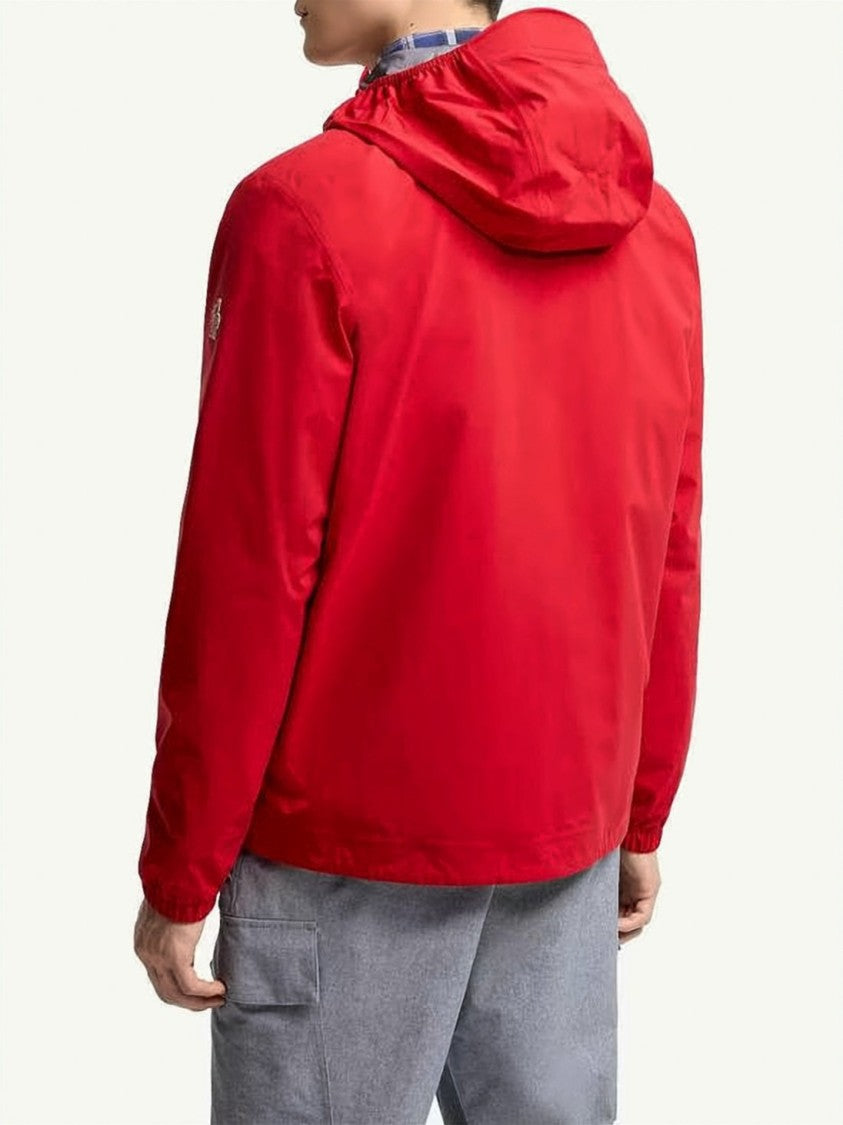 Moncler Red Nylon Jacket With Hood And Zippered Pockets