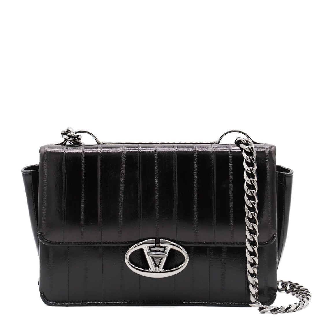 Valentino Garavani Black Leather Shoulder Bag With Silver Tone Hardware