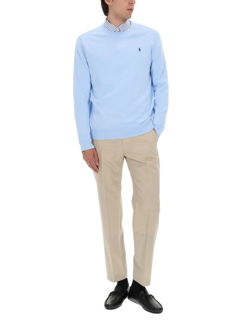 Polo Ralph Lauren Light Blue Crewneck Embroidered Cotton Sweater