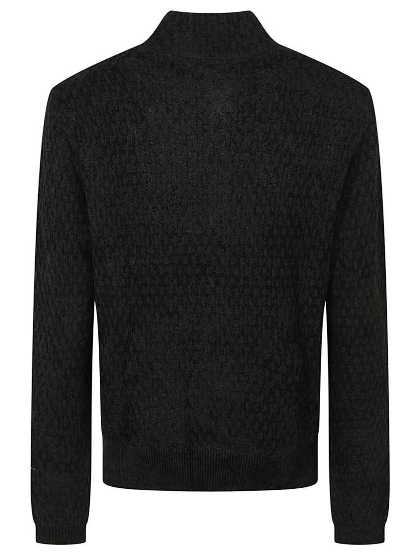Emporio Armani Textured Knit Sweater With High Collar And Button Placket