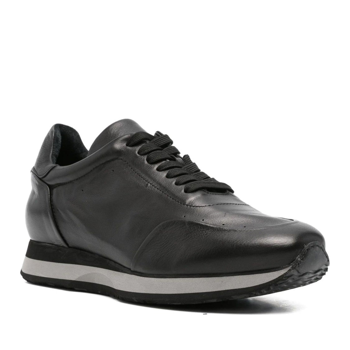 John Harrison Black Leather Wedge Sneakers