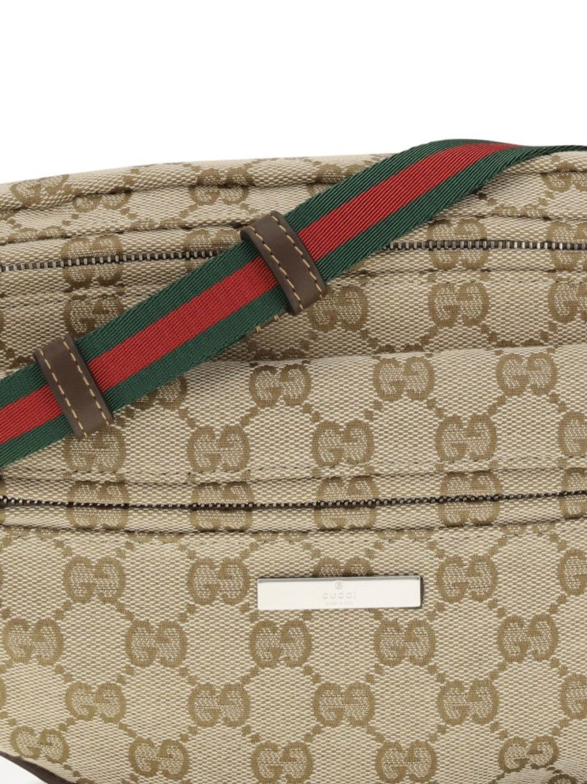 Gucci Beige Web Stripe Monogram Dual Zip Crossbody Bag