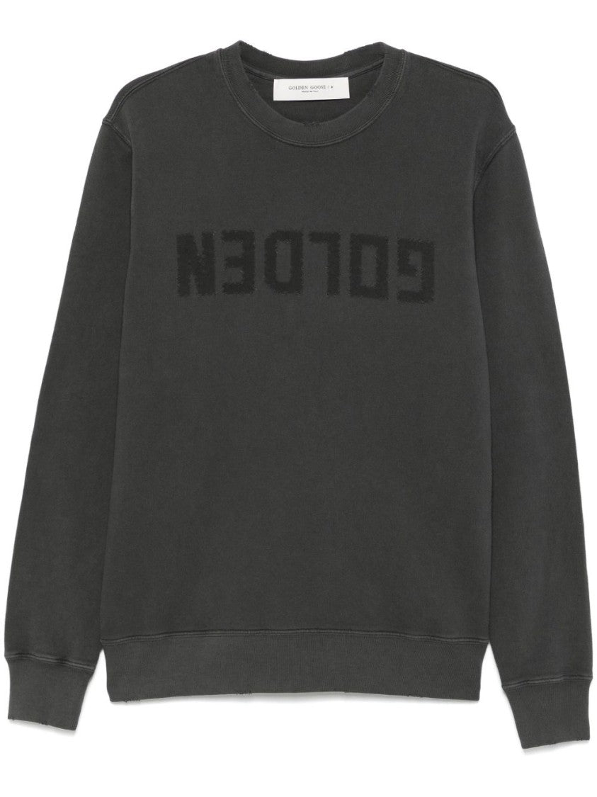 Golden Goose Grey Distressed Cotton Reversed Logo Sweatshirt