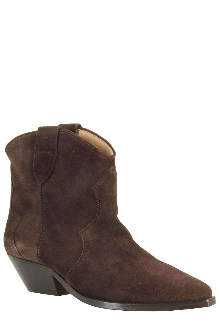 Isabel Marant Chocolate Dewina Gz Pointed-Toe Cuban Heel Suede Ankle Boots