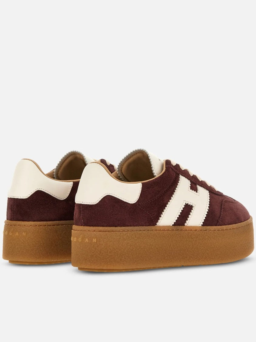Hogan Burgundy Suede Sneakers With White Leather Accents And Gum Rubber Sole