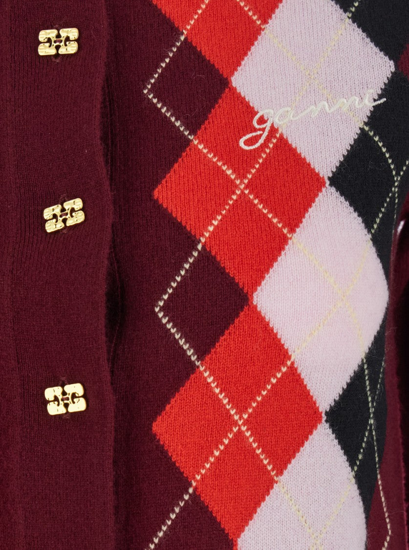 Ganni Multicolor Crewneck Cardigan With Jewel Buttons