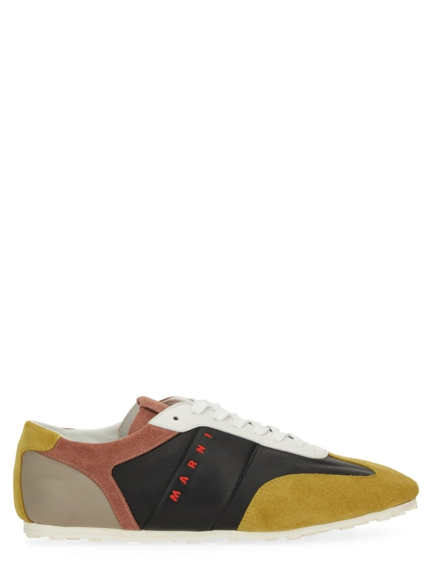 Marni Low-Profile Leather Sneaker With Suede Accents