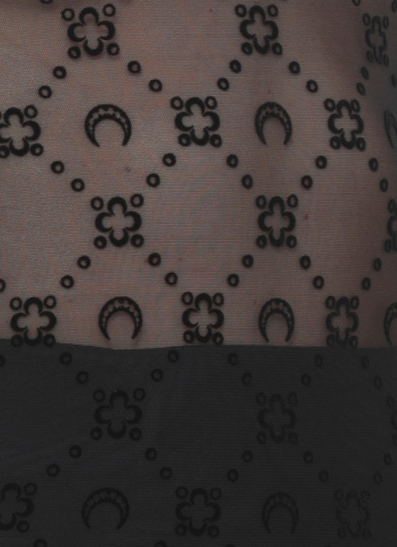 Marine Serre Wide Neck Black T-Shirt With Tone-On-Tone Velvet Logo