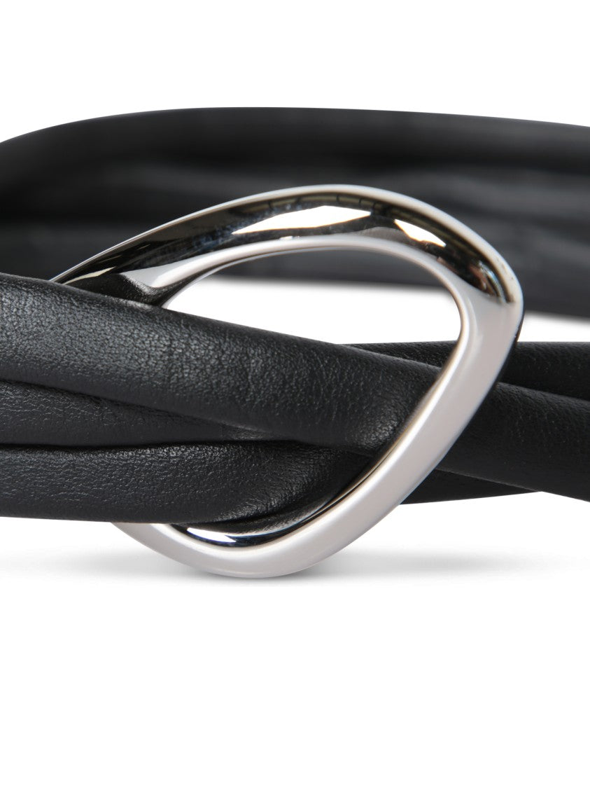 Orciani Braided Black Leather Belt With Silver-Toned Buckle