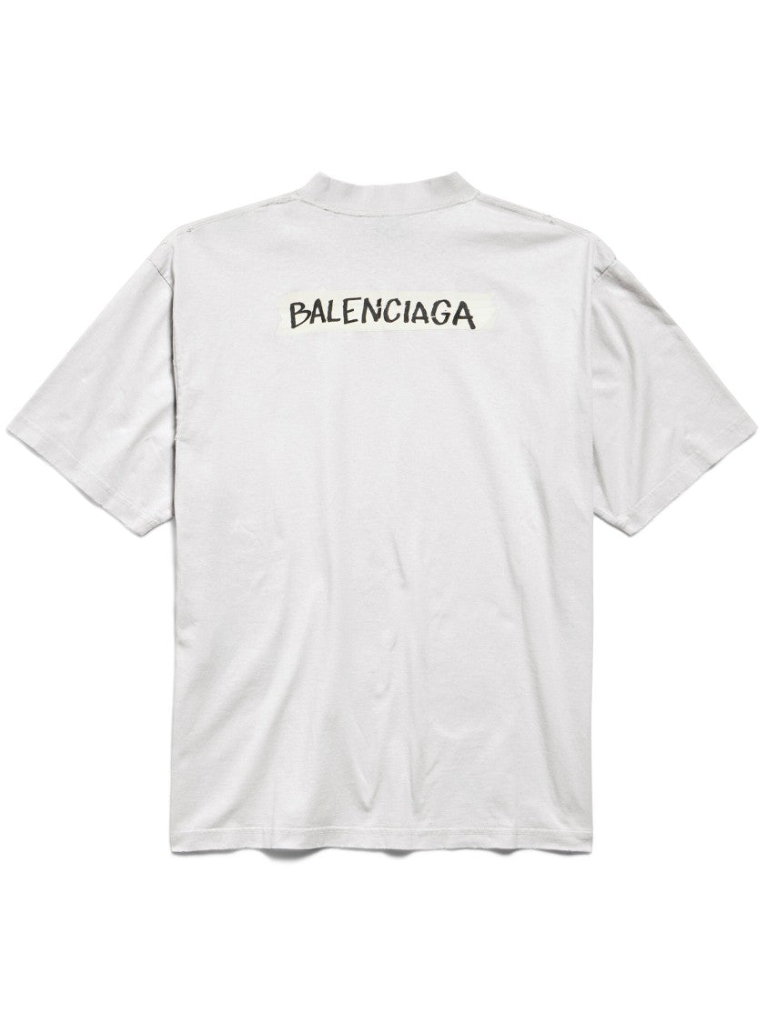 Balenciaga White Medium Fit Logo Cotton T-Shirt