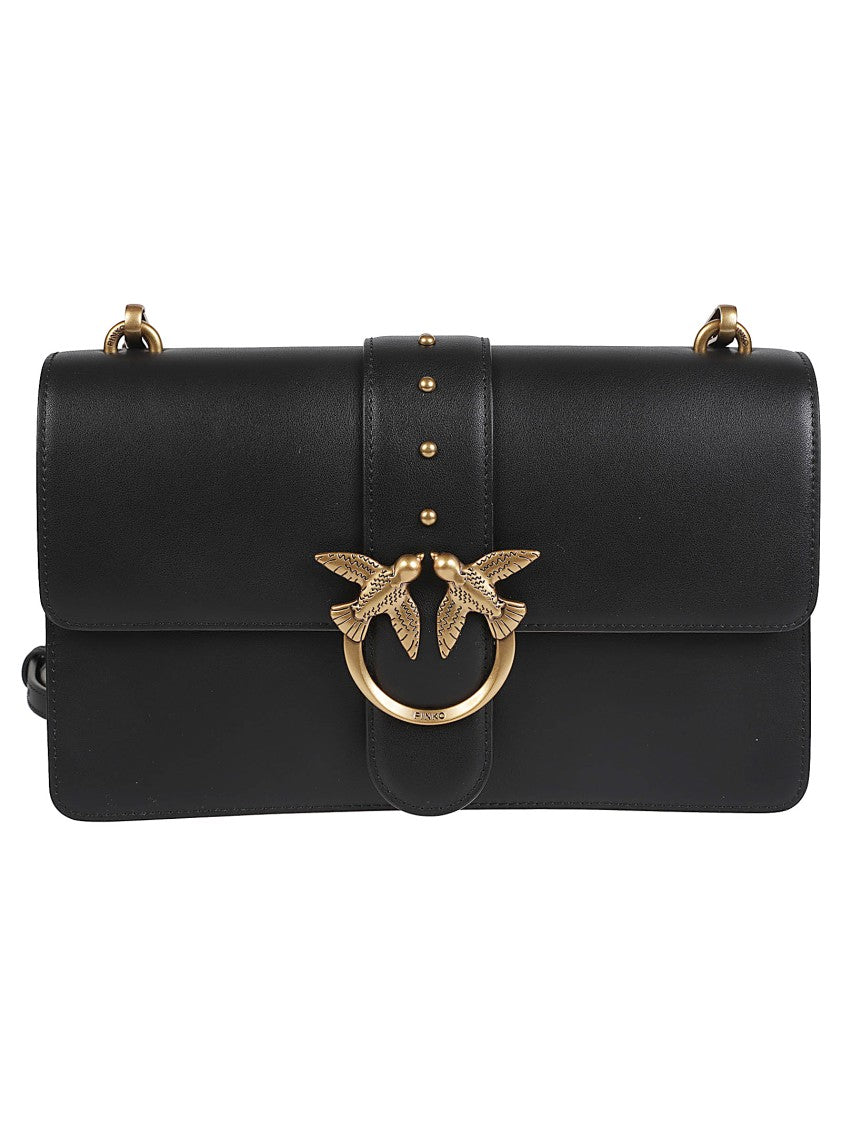 Pinko Love One Classic Black Leather Shoulder Bag
