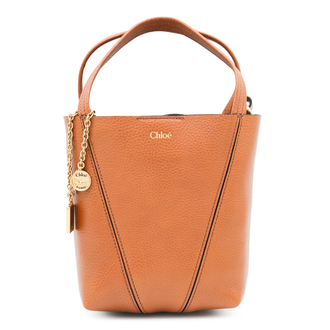 Chloé Clay Brown Leather Spin Tote With Gold-Tone Details